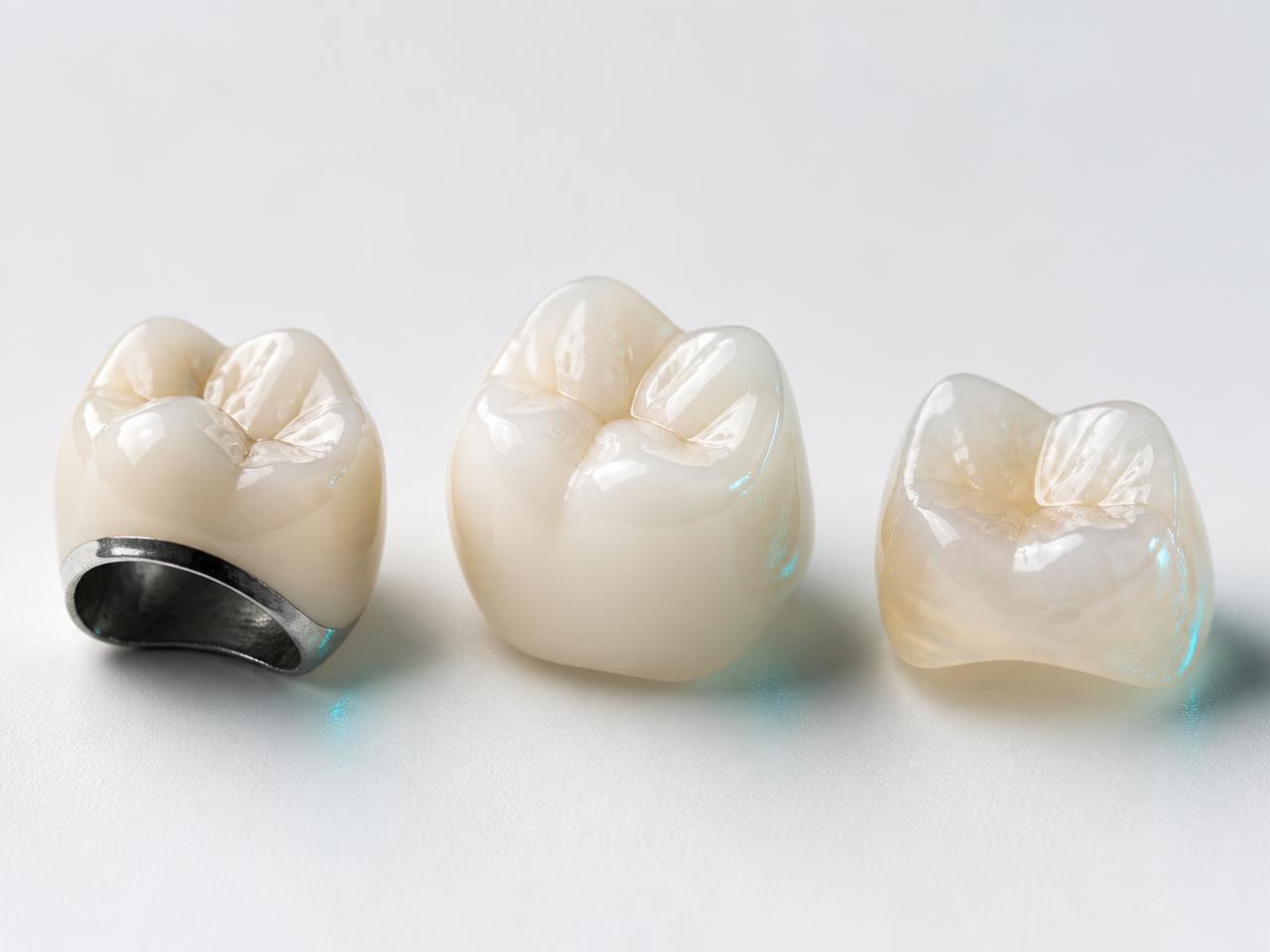 PFM, full zirconia and E.max dental crowns side by side
